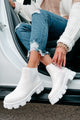 New Paths Faux Leather Chunky Sole Booties (White PU) - NanaMacs