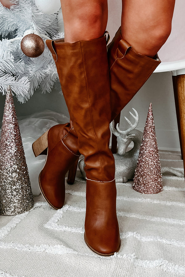 Styled Steps Knee High Faux Leather Boots (Brown) - NanaMacs