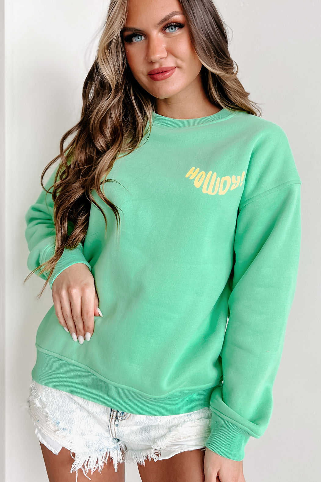 Howdy Cowboy Double-Sided Graphic Crewneck Sweatshirt (Pistachio)