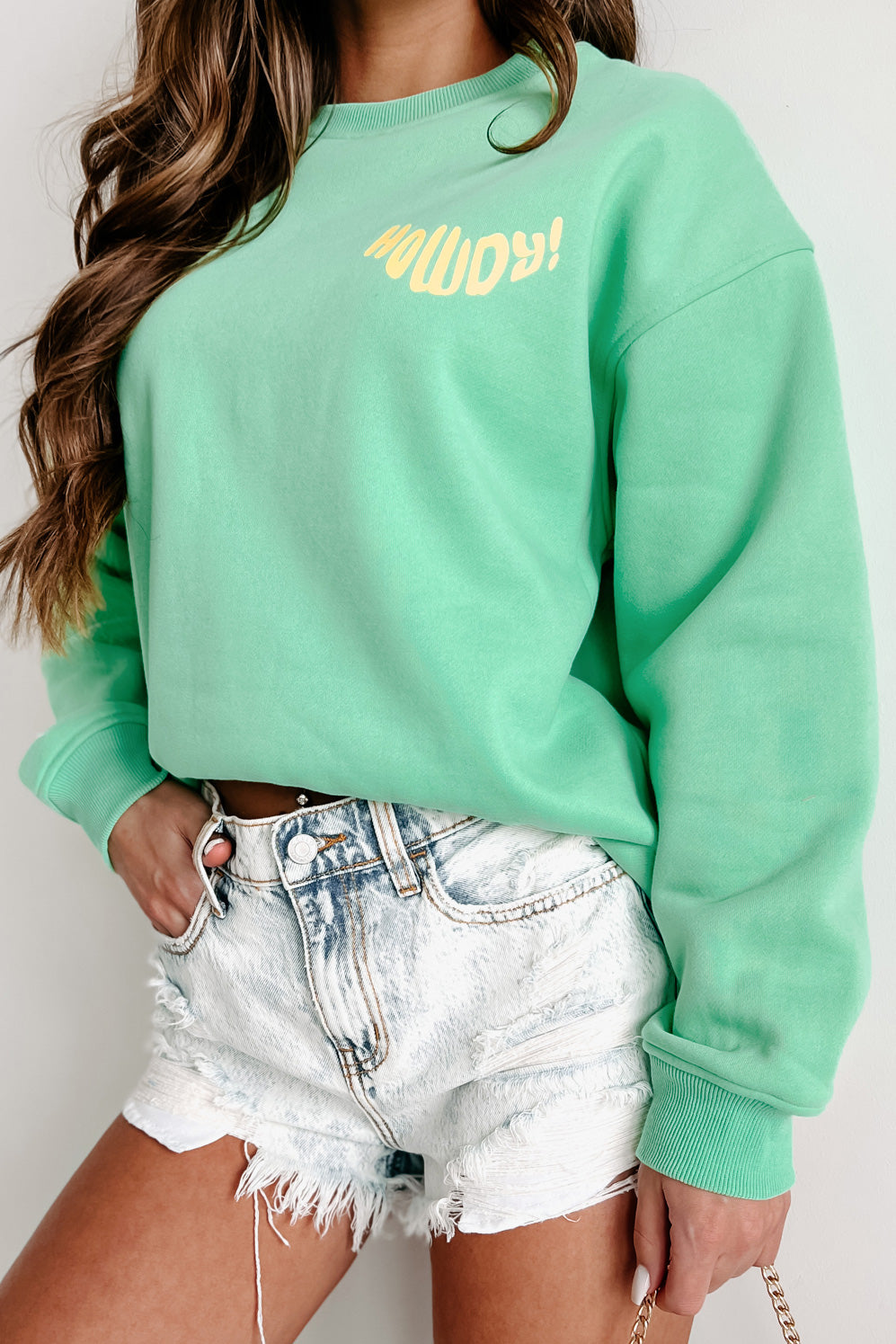 Howdy Cowboy Double-Sided Graphic Crewneck Sweatshirt (Pistachio)