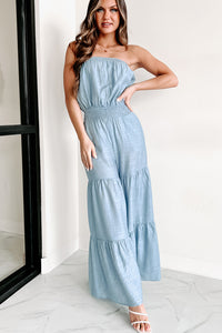 Love Beyond Expectation Tiered Strapless Jumpsuit (Chambray) - NanaMacs