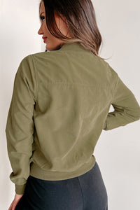 Just Between Us Faux Suede Bomber Jacket (Olive) - NanaMacs