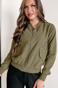 Just Between Us Faux Suede Bomber Jacket (Olive) - NanaMacs