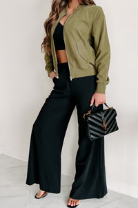 Just Between Us Faux Suede Bomber Jacket (Olive) - NanaMacs