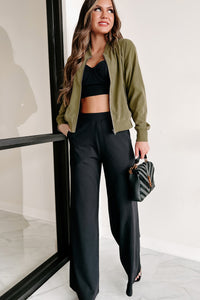 Just Between Us Faux Suede Bomber Jacket (Olive) - NanaMacs