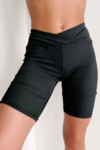 Get Pumped Up Ribbed Cross-Over Biker Shorts (Black) - NanaMacs