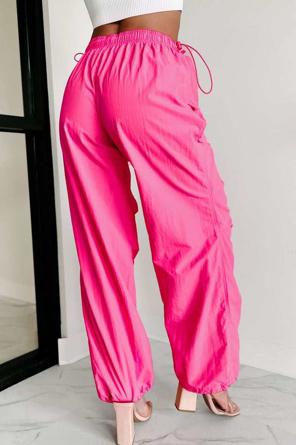 Down To The Wire Wide Leg Parachute Pants (Hot Pink) - NanaMacs