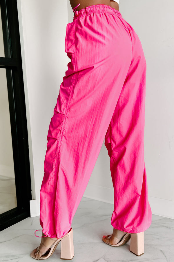 Down To The Wire Wide Leg Parachute Pants (Hot Pink) - NanaMacs