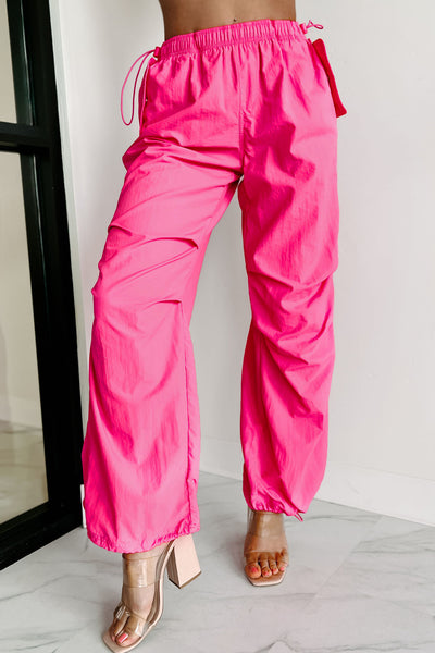 Down To The Wire Wide Leg Parachute Pants (Hot Pink) - NanaMacs