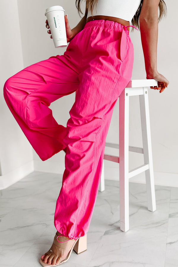 Down To The Wire Wide Leg Parachute Pants (Hot Pink) - NanaMacs