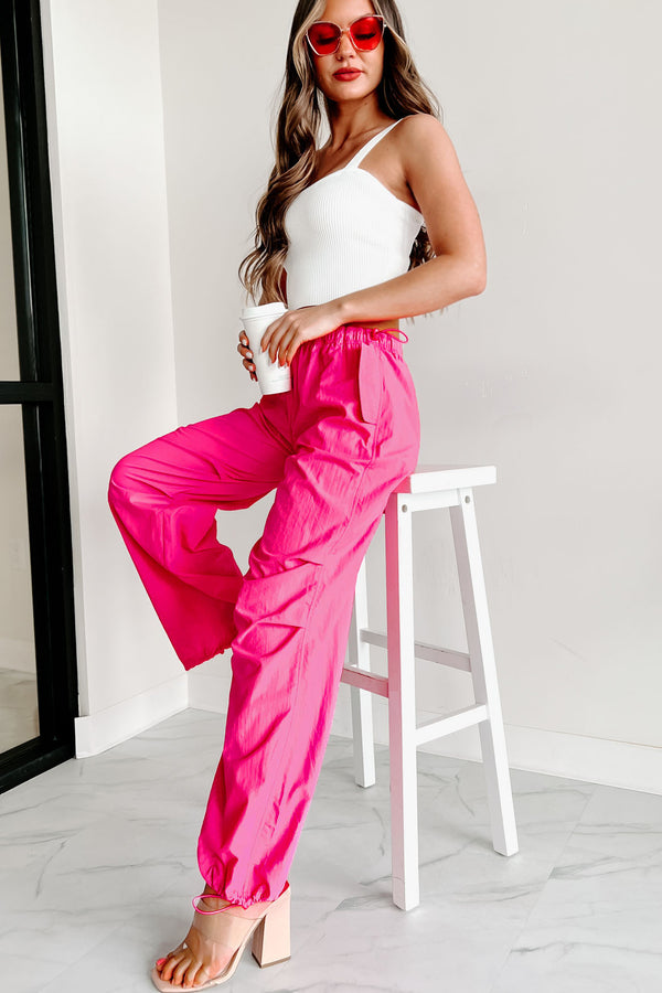 Down To The Wire Wide Leg Parachute Pants (Hot Pink) - NanaMacs