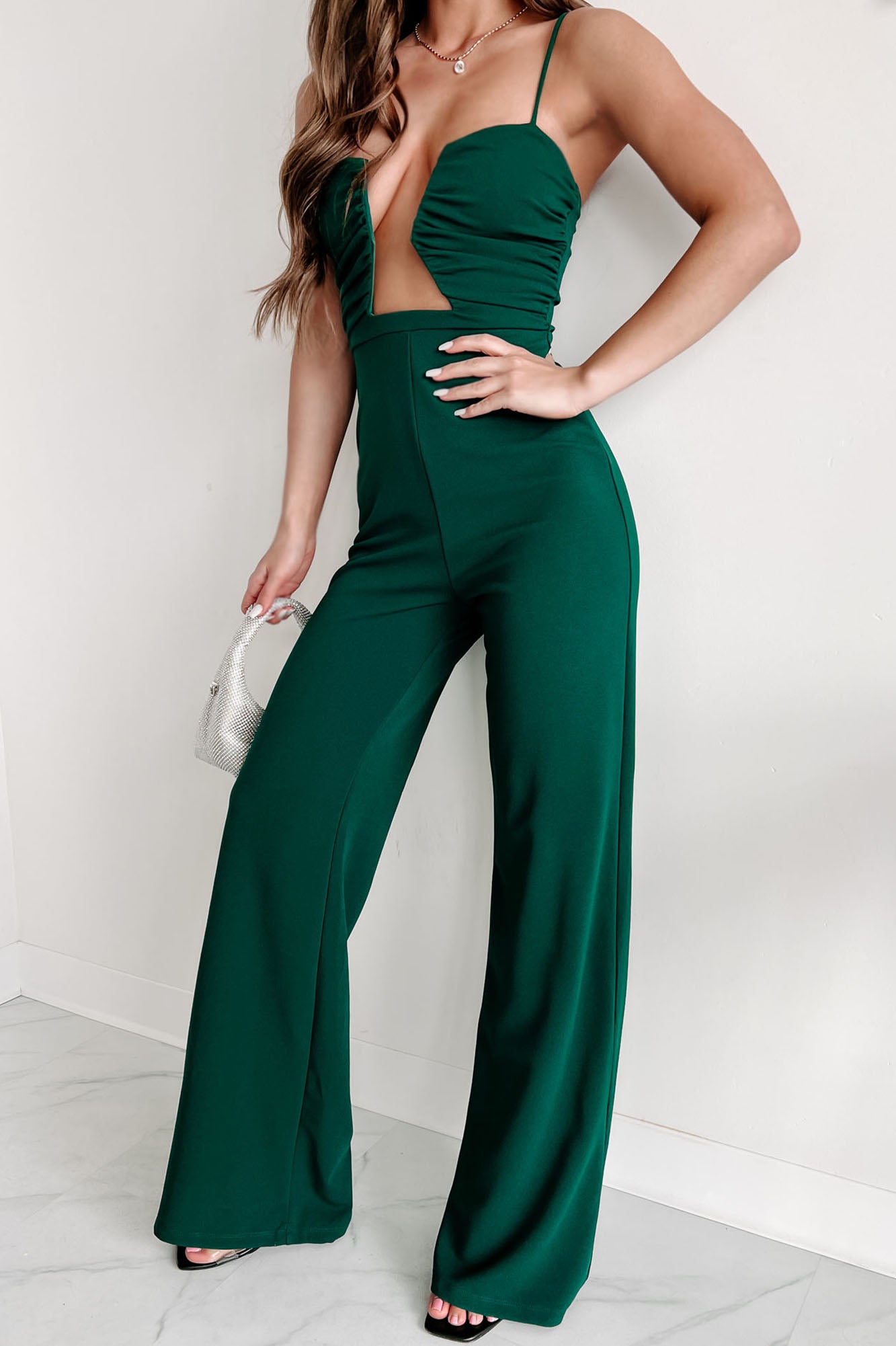 Hunter Green Zip-Up Front Cropped Long Sleeve Jumpsuit – IC Collection