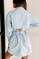 Drafting Contracts Pleated Striped Shirt Dress (Light Blue) - NanaMacs