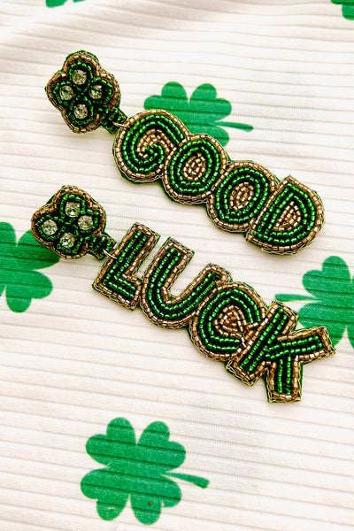 Good Luck With That Beaded Earrings (Green/Gold) - NanaMacs