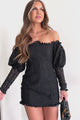 Staying Selective Off The Shoulder Lace Mini Dress (Black)