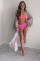 Color Outside The Lines Printed Duster Kimono (Pink/Teal)