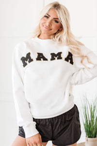 You Go Mama NanaMacs Original Varsity Patch Mama Crewneck Sweatshirt (White) - NanaMacs