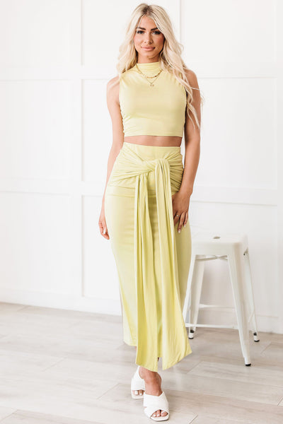 Haileen Two-Piece Skirt Set (Pale Lime) - NanaMacs