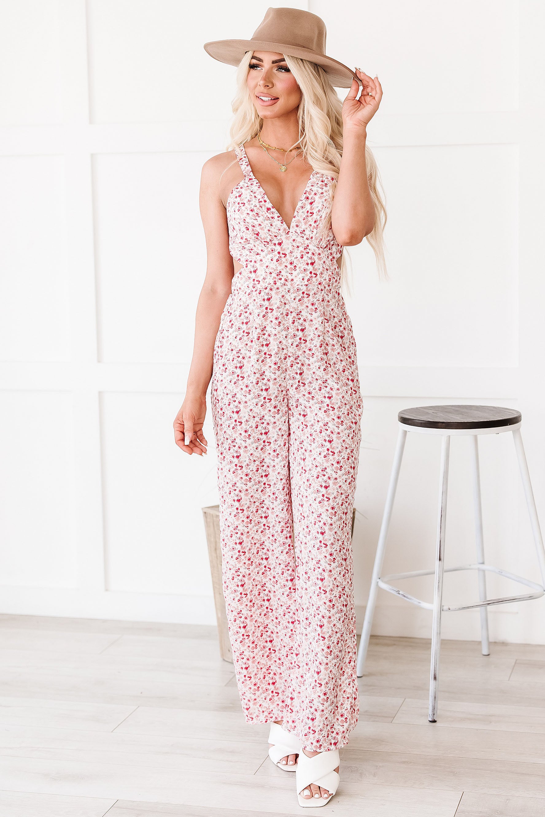 Peach floral sale jumpsuit