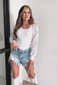 Best Of Times Ribbed Lace Sleeve Top (White)