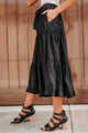 My Own Reality Tie Waist Shirred Midi Skirt (Black) - NanaMacs