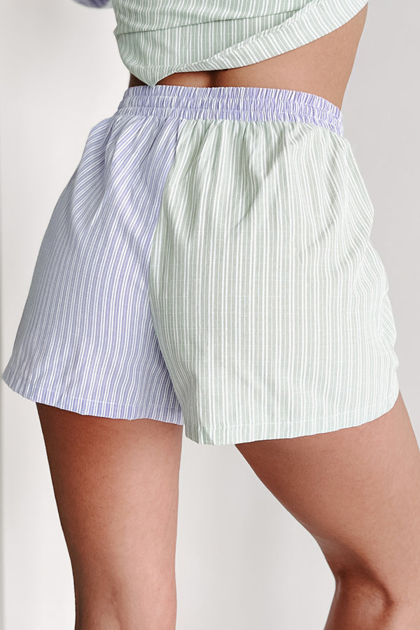 Harriet Striped Colorblock Two-Piece Shorts Set (Lavender/Green) - NanaMacs