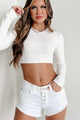 Right Beside You Long Sleeve Ribbed Crop Top (White) - NanaMacs