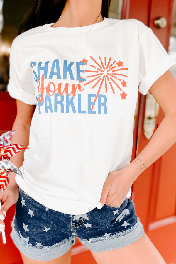 "Shake Your Sparkler" Graphic T-Shirt (White) - Print On Demand - NanaMacs