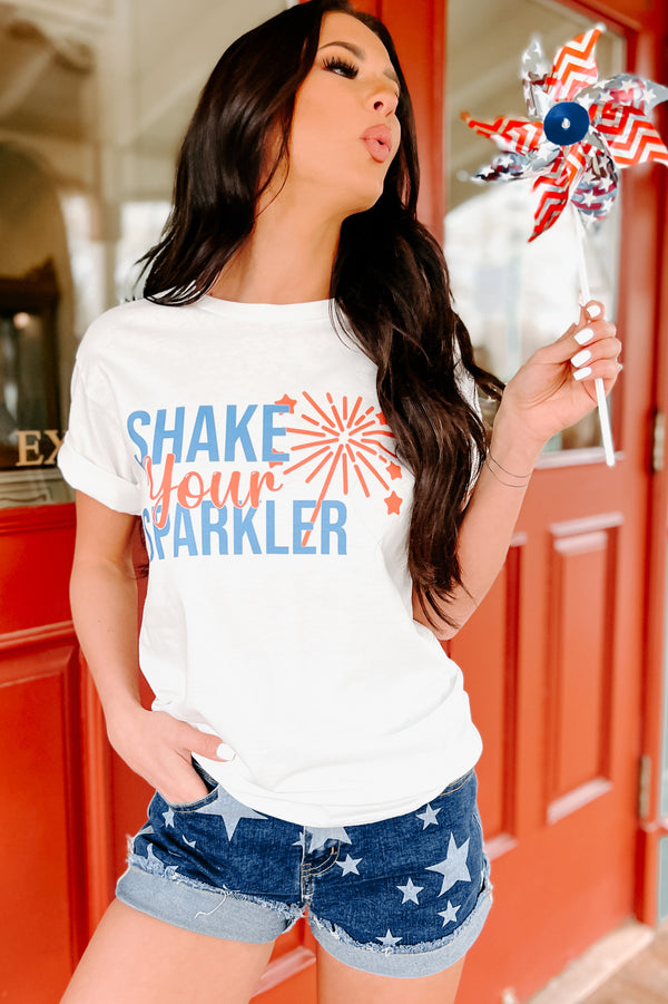 "Shake Your Sparkler" Graphic T-Shirt (White) - Print On Demand - NanaMacs