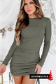 Holiday Steal- Landry Ribbed Long Sleeve Side Ruched Dress (Olive) - NanaMacs