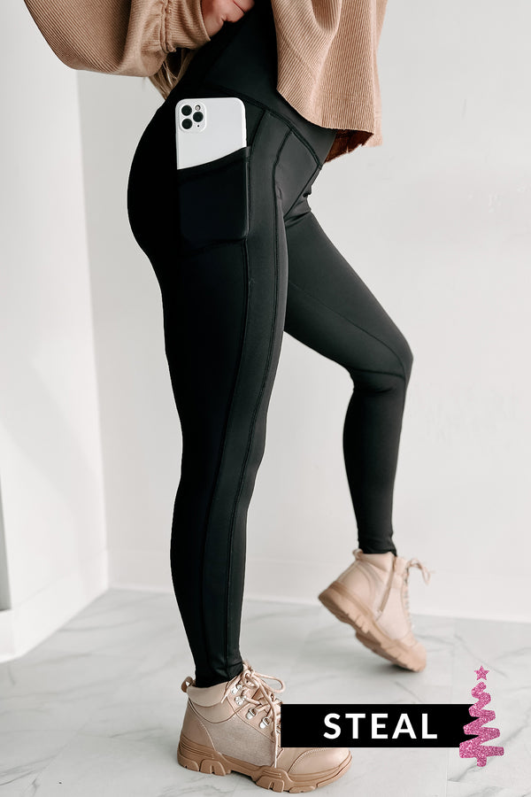 Holiday Steal- Working On Me High Waisted Side Pocket Leggings (Black) - NanaMacs