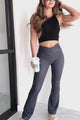 Craving Comfort Mineral Washed Cross-Over Flared Leggings (Black)