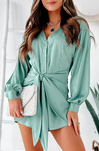 Delighted Feeling Tie-Waist Satin Romper (Seafoam Green) - NanaMacs