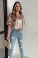 The Only One I Want V-Neck Sequin Top (Rose Gold)