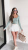 Kind & Honest Textured Button Front Long Sleeve Crop Top (Mint) - NanaMacs