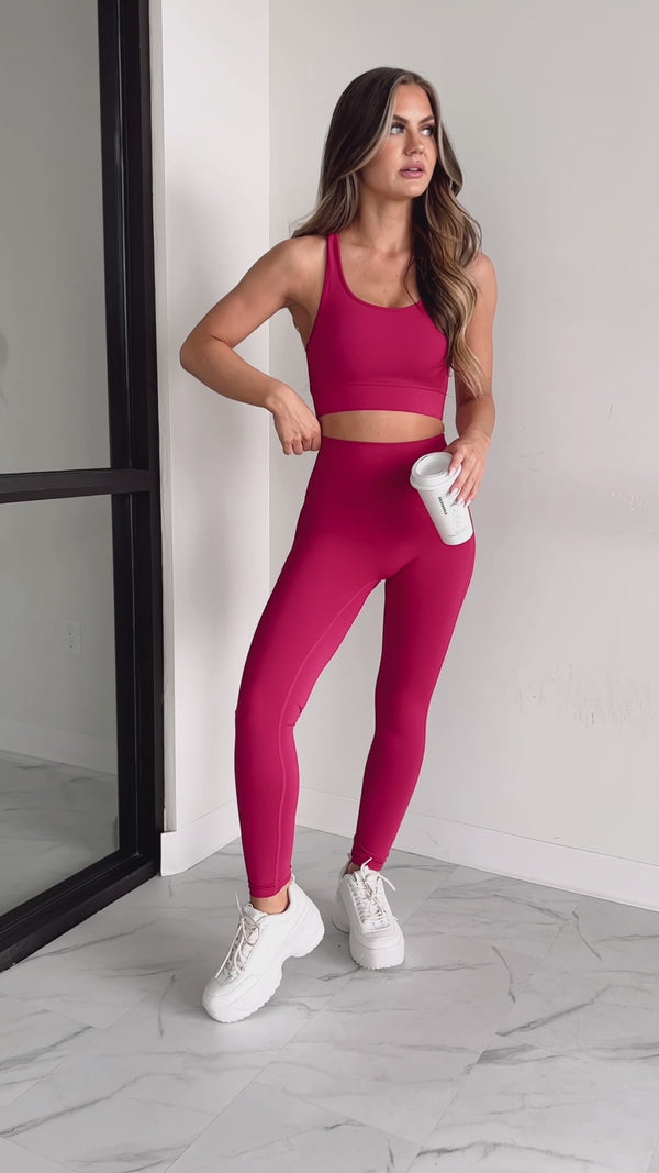 Out Here Lifting Weights Two Piece Legging Set (Magenta) - NanaMacs