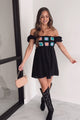 Small Town Romance Puff Sleeve Crochet Top Babydoll Dress (Black)