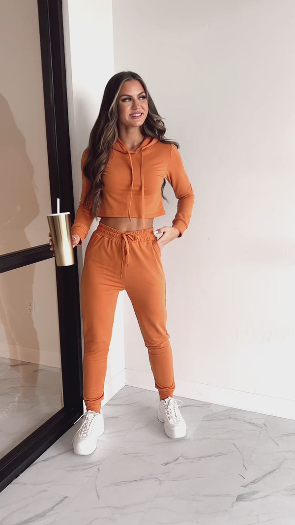 Living & Loving Crop Top & Jogger Two-Piece Set (Copper) - NanaMacs