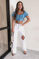 Getting Started Lace Up Front Crop Top (Blue)