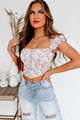 Totally Smitten Hook-Front Floral Crop Top (Chambray Blue) - NanaMacs