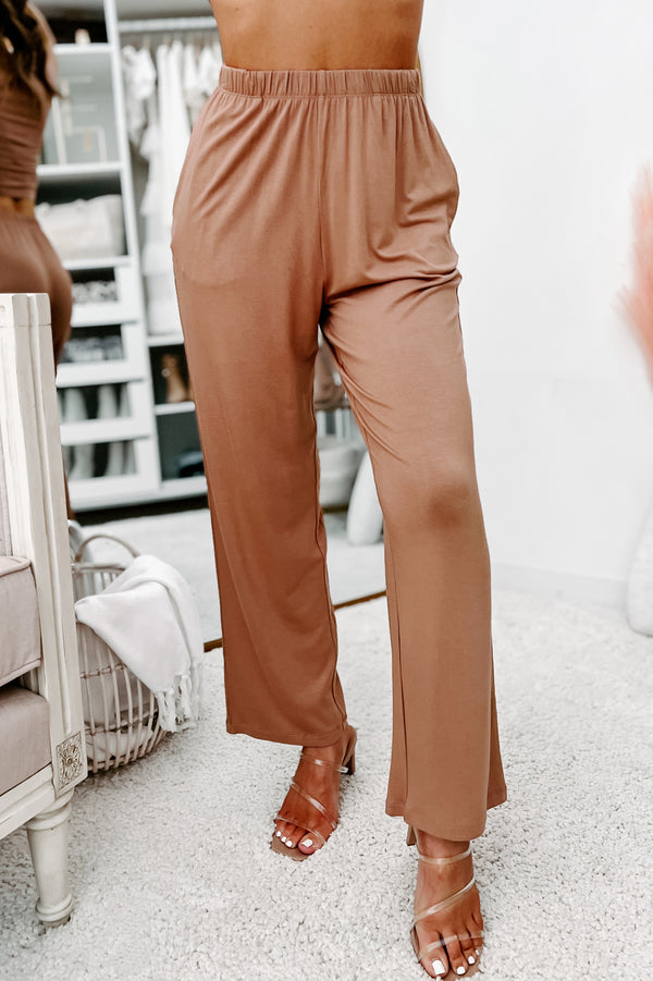 Cool With Me Crop Top & Wide Leg Pant Set (Chocolate) - NanaMacs