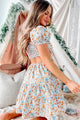 Fond Of Florals Cut-Out Floral Mini Dress (White/Blue/Orange) - NanaMacs