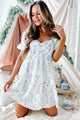 Sensational Afternoon Floral Eyelet Puff Sleeve Mini Dress (Off White/Lavender) - NanaMacs