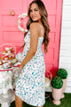 Radiant Beauty Ruched Floral Midi Dress (Teal/Blush) - NanaMacs
