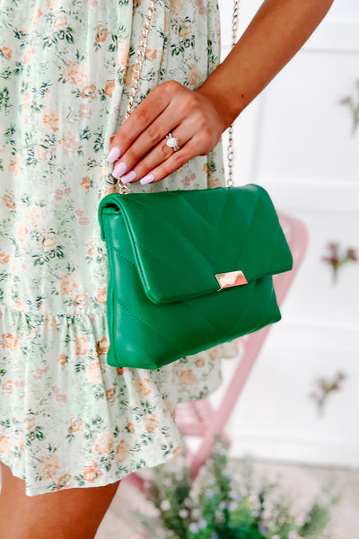 City Escape Faux Leather Chevron Crossbody (Kelly Green) - NanaMacs