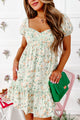 Sweet Takeaway Floral Puff Sleeve Open Back Dress (Green Muti) - NanaMacs