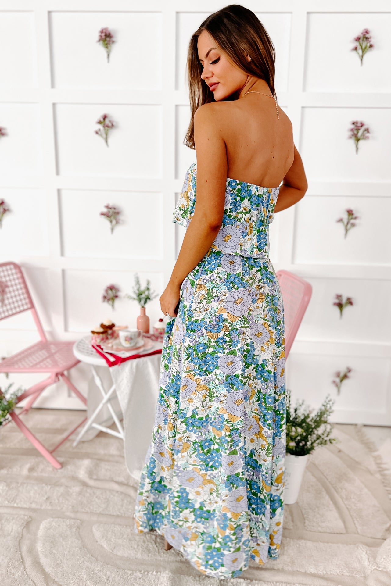 Bonafide Beauty Strapless Floral Maxi Dress (Blue/Lilac) - NanaMacs