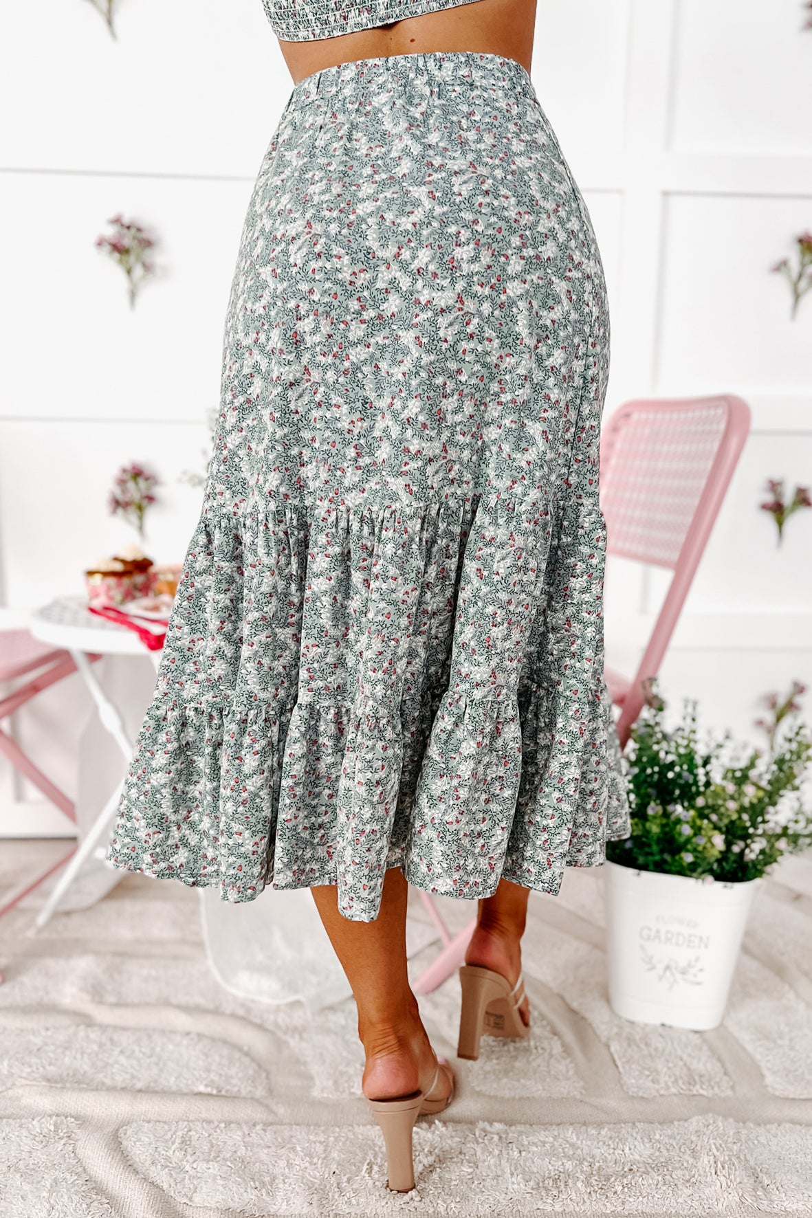Sweet Blossoms Floral Crop Top & Skirt Set (Sage) - NanaMacs