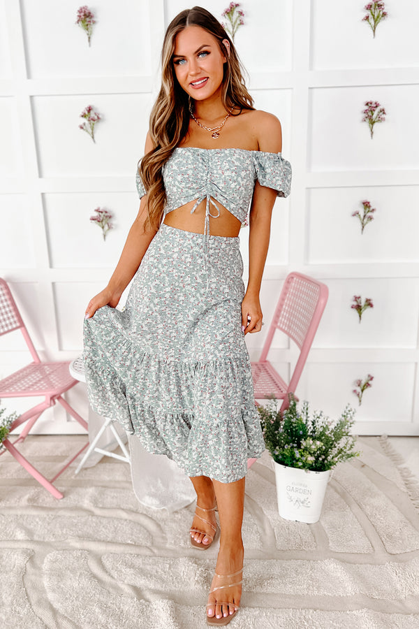 Sweet Blossoms Floral Crop Top & Skirt Set (Sage) - NanaMacs