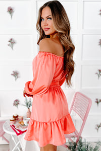 Afternoon Angel Off The Shoulder Bubble Sleeve Mini Dress (Coral) - NanaMacs